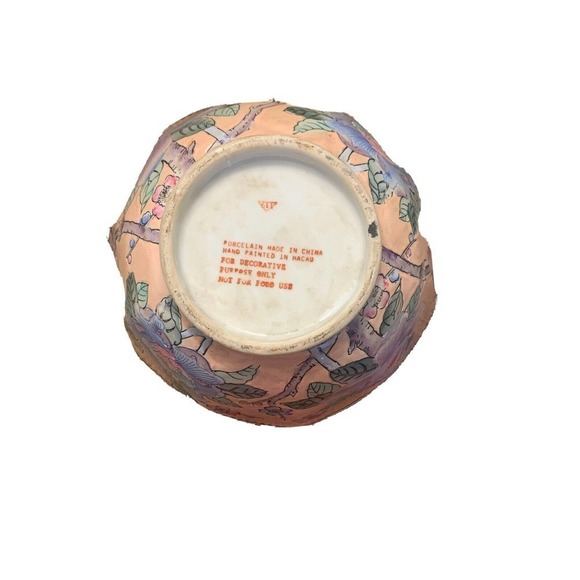 Vintage Chinoiserie Famille Rose Bird Decorative Bowl Pastels Petals RARE - Picture 5 of 5